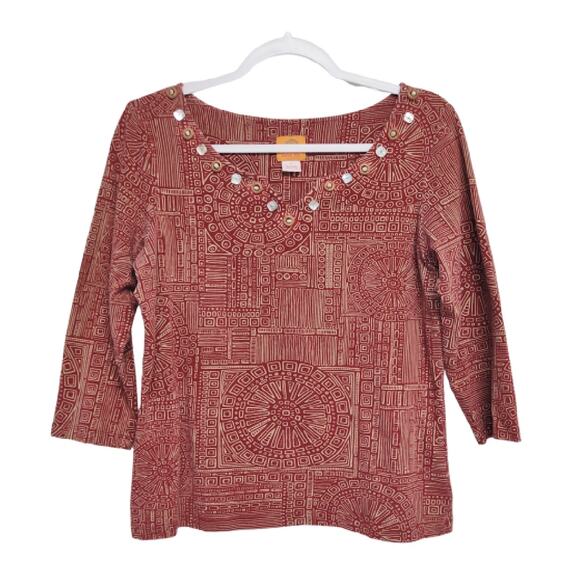 Ruby Rd. Geometric Print Boho Top - Picture 1 of 13